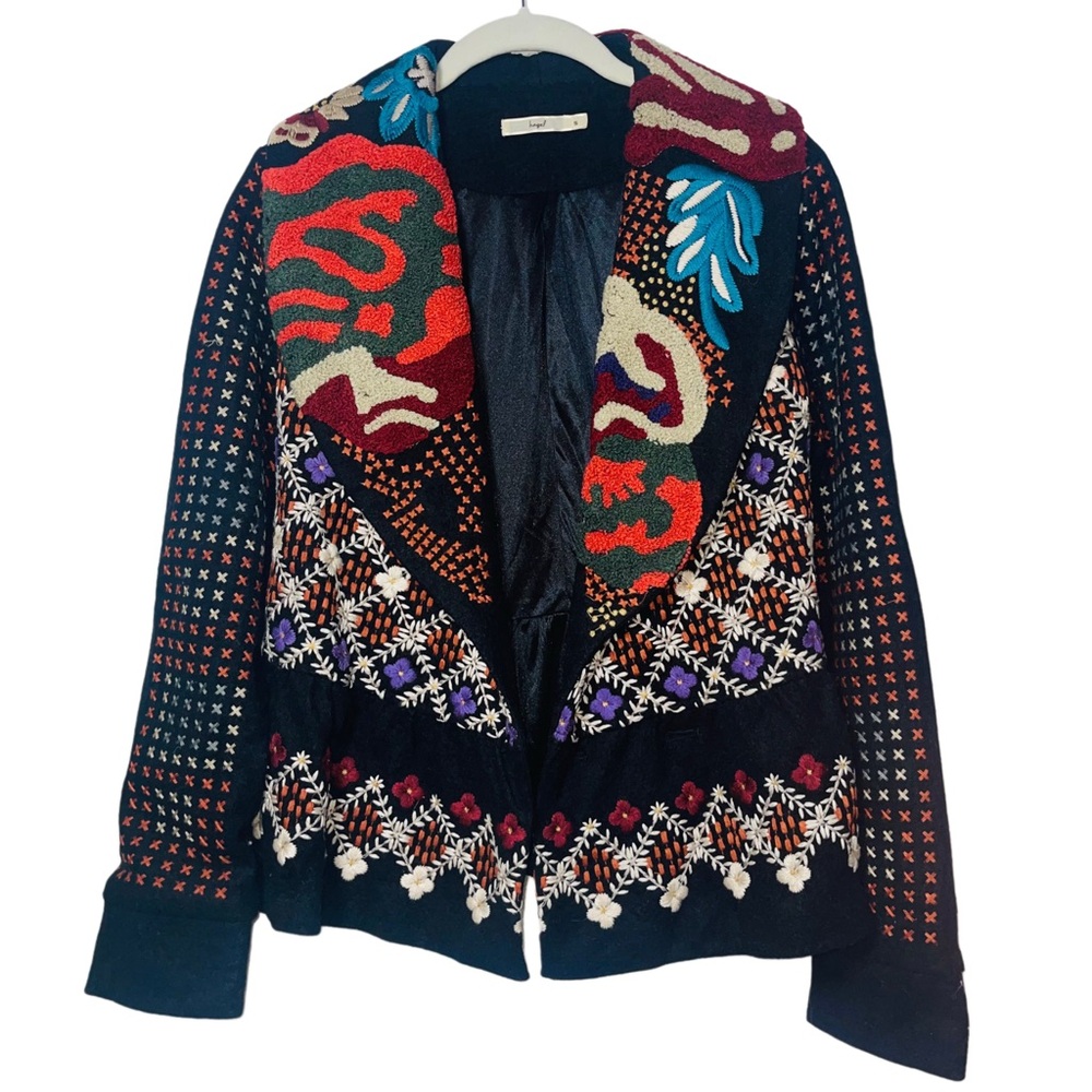 Rare Anthropologie Hazel Red and Blue Blazer with Geometric Pattern
